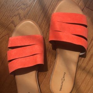 Orange tan brown Leather Slides